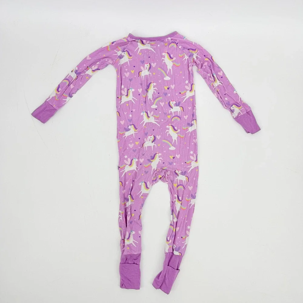 Little Sleepies Zippy Toddler 18-24M Purple Unicorn Rainbow Good Bamboo Pajamas